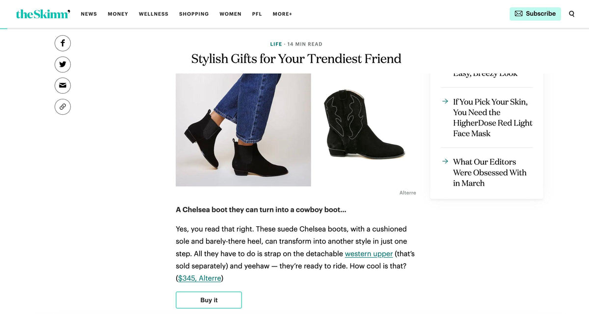 Alterre shoes featured on the Skimm - Customizable Black Western Boots