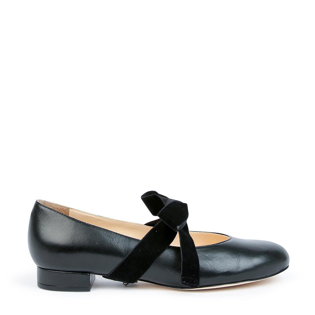 Black Customizable Ballet Flat + Black Velvet Marie Strap | Alterre Interchangeable Shoes - Sustainable Footwear & Ethical Shoes