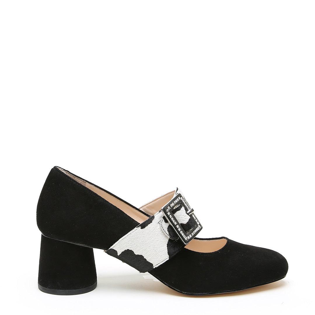 Customizable Black Suede Ballet Pump + Cow Grace | Alterre Interchangeable Shoes - Sustainable Footwear & Ethical Shoes