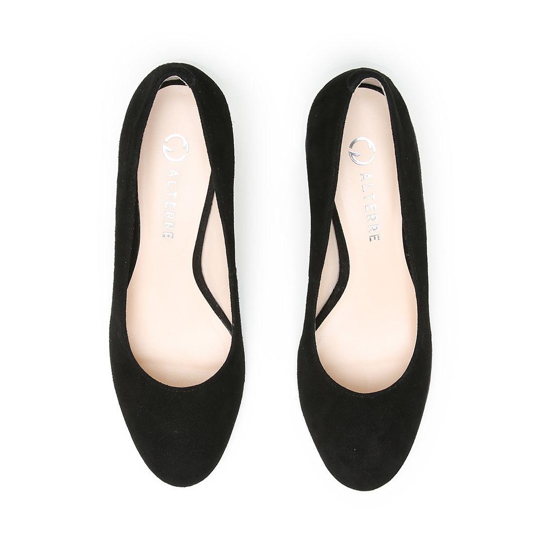 Black Suede Ballet Pump  | Alterre Customized Shoes - Women's Ethical Pumps, Sustainable Footwear

