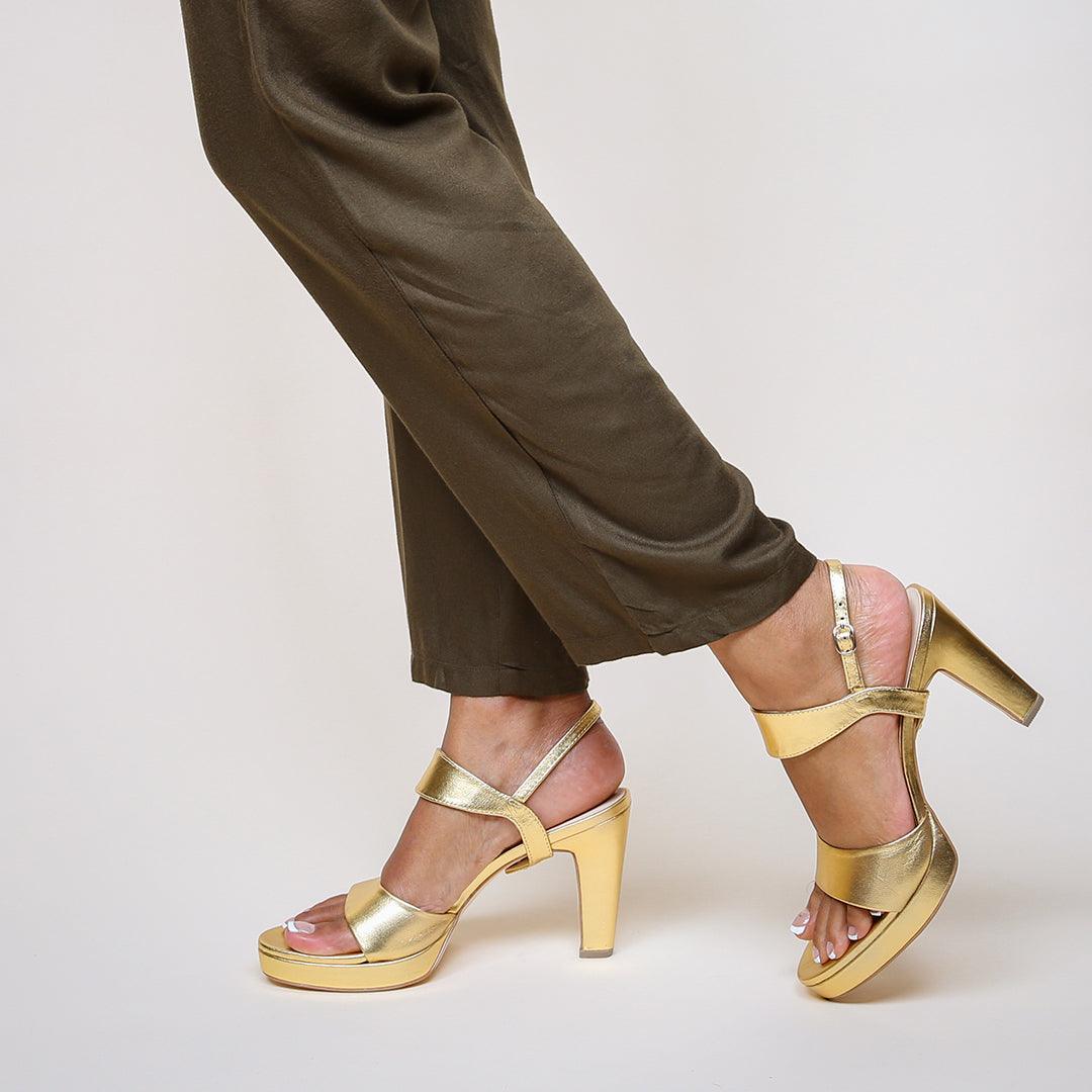 Customizable Gold Lo Platform with Interchangeable Straps | Alterre Build Your Own Shoe - Sustainable Shoe Company & Ethical Footwear Brand