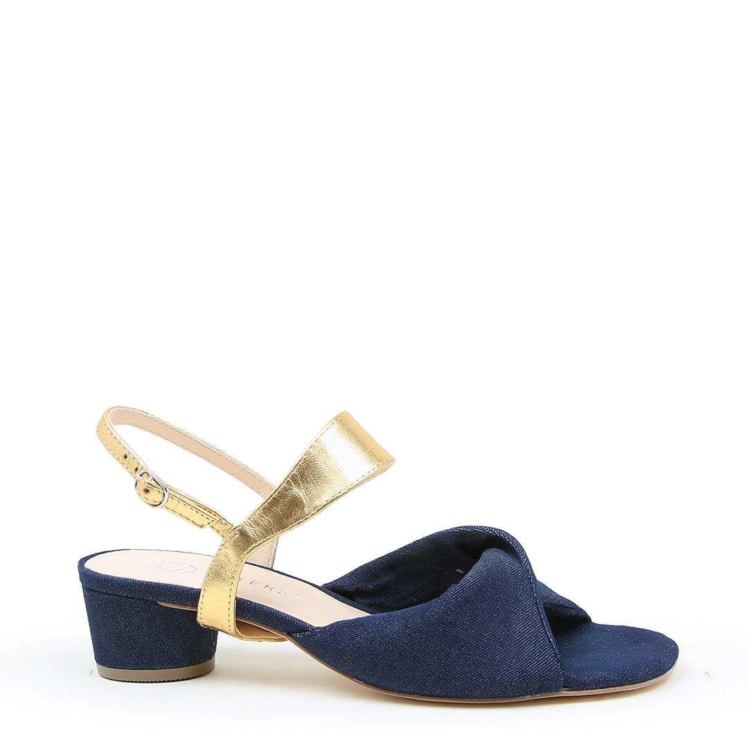 Denim Lo Twist Sandal + Gold Elsie | Alterre Make A Shoe - Sustainable Shoes & Ethical Footwear