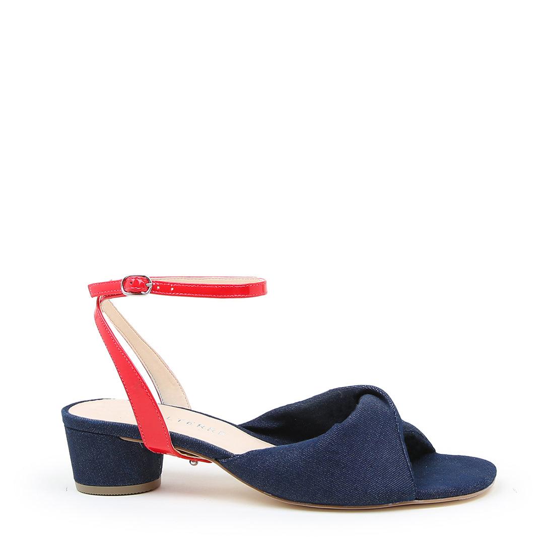 Denim Lo Twist Sandal + Red Gloss Marilyn | Alterre Make A Shoe - Sustainable Shoes & Ethical Footwear