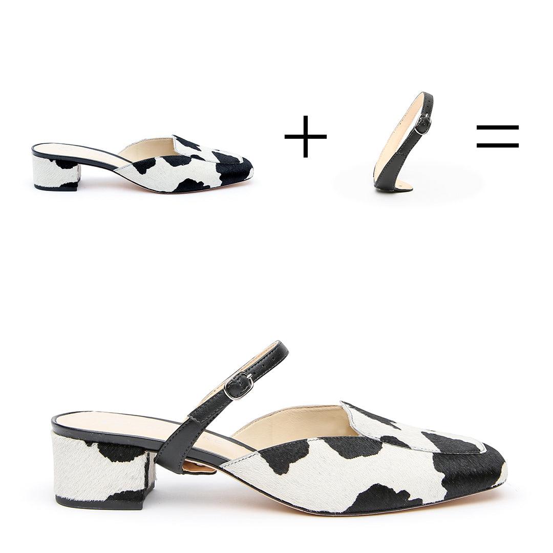 Customizable Animal Print Loafers + Black Twiggy Strap | How it works - sustainable shoes for women, ethical slides
