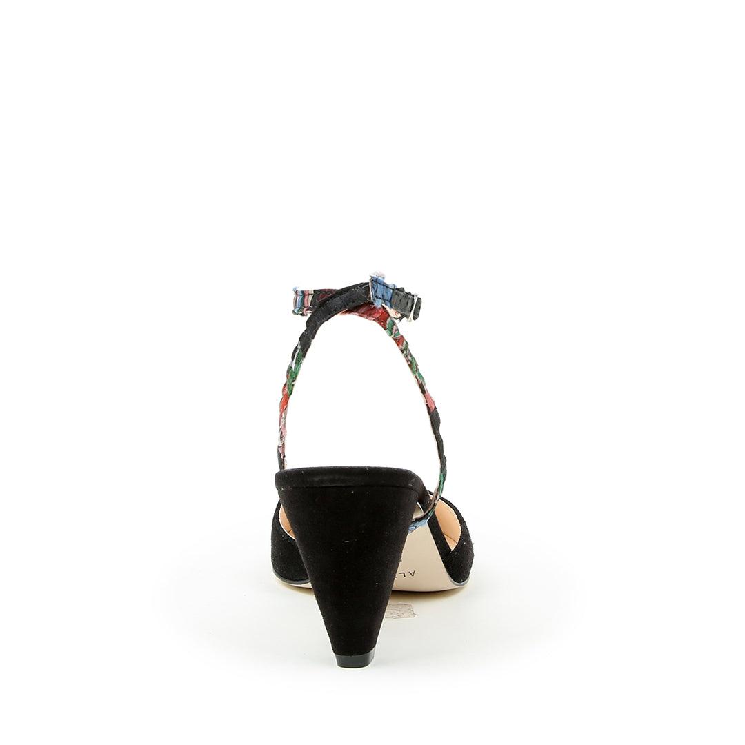 Black Suede Mule + Black Floral Marilyn | Alterre Customizable Shoes - Women's Ethical Shoe Brand, Eco-friendly footwear