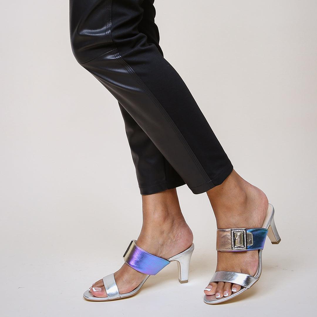 Customized Silver Open Toe + Galaxy Grace Strap | Alterre Create Your Own Shoe - Sustainable Shoe Brand & Ethical Footwear Company