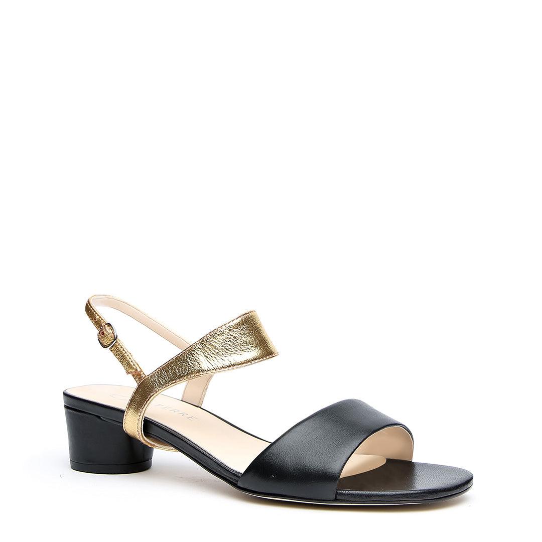 Customizable Black Sandal + Gold Elsie Strap | Alterre Make A Shoe - Sustainable Shoes & Ethical Footwear