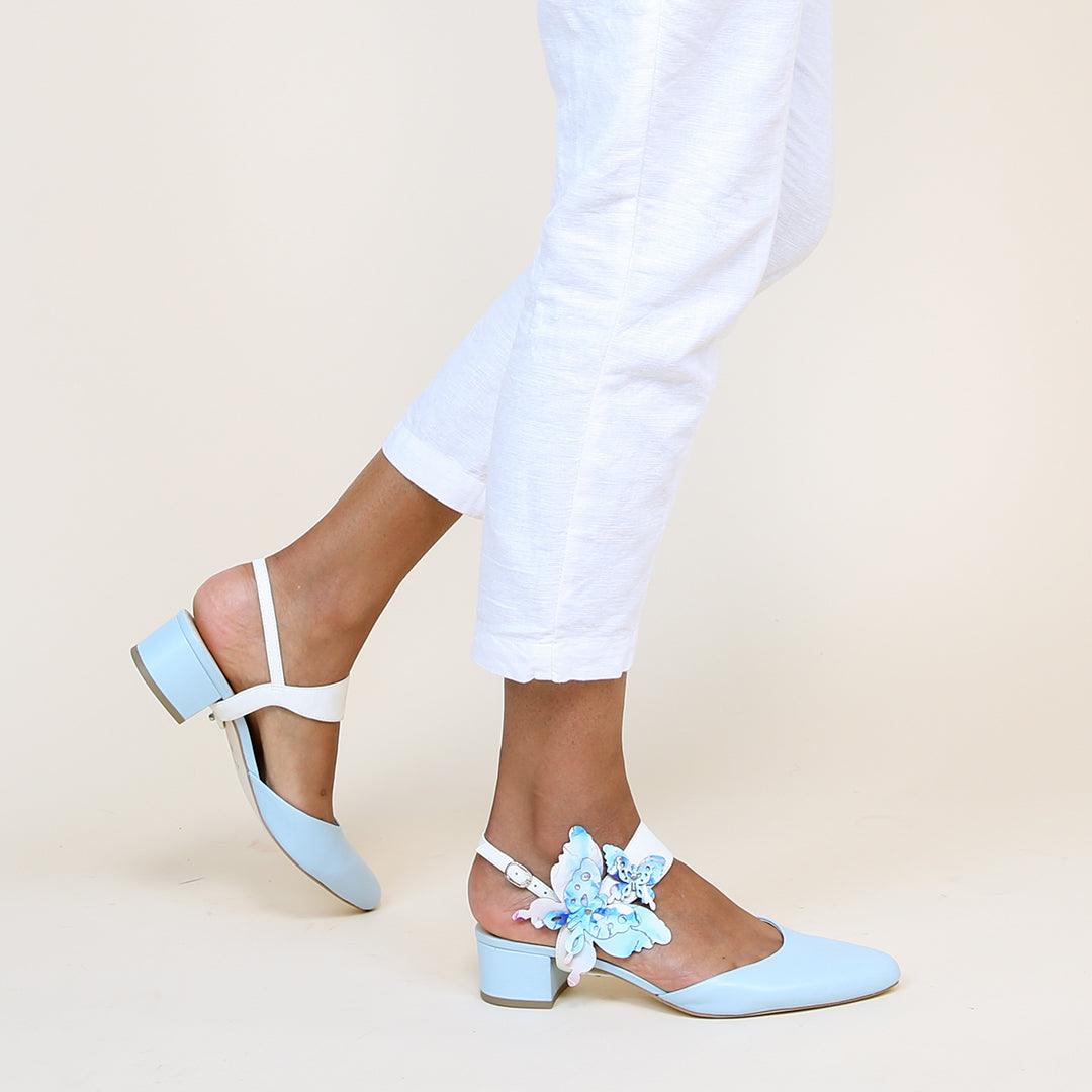 Agate Blue Slide + Butterfly Elsie | Alterre Create Your Own Shoe - Sustainable Shoe Brand & Ethical Footwear Company