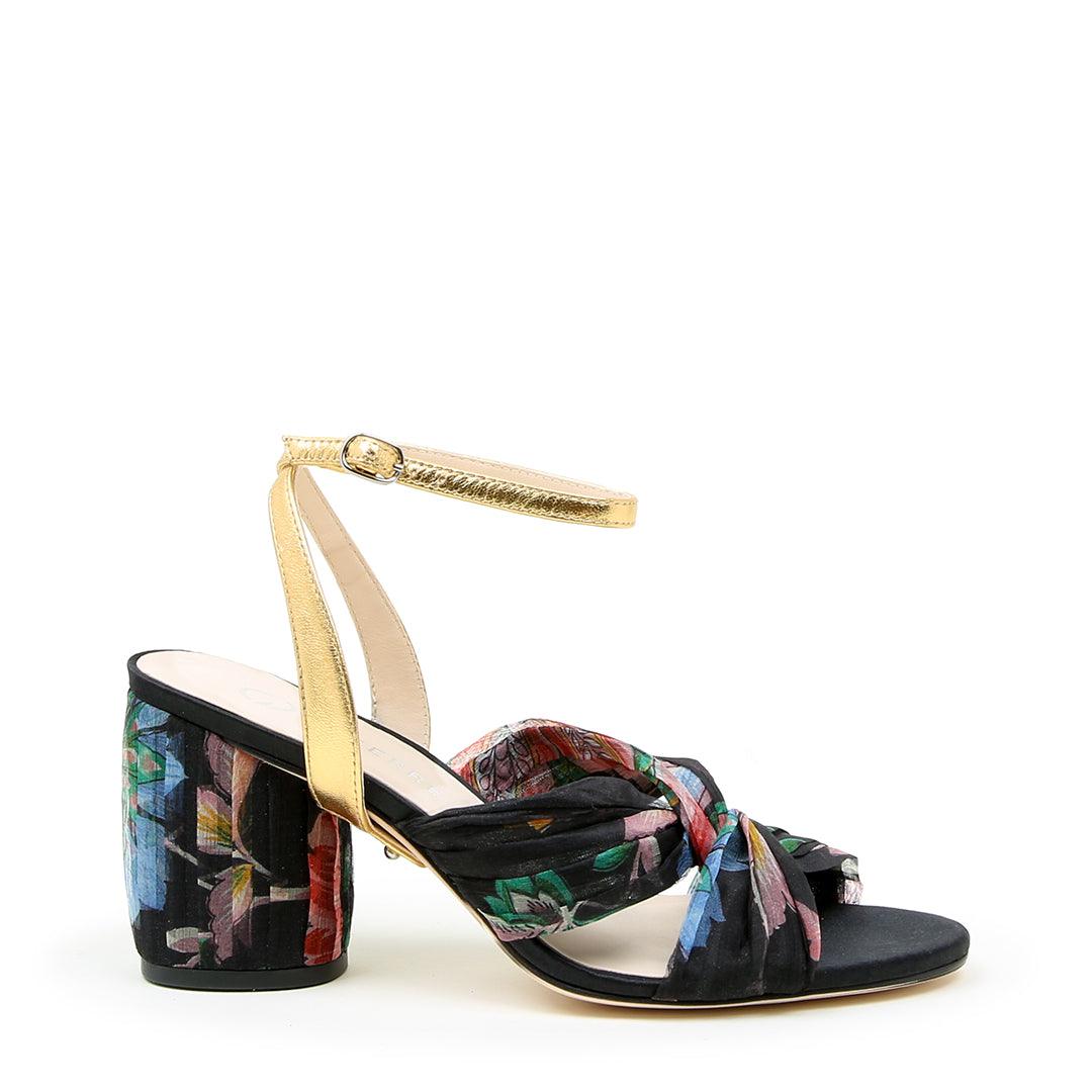 Black Floral Twist Sandal + Gold Marilyn | Alterre Make A Shoe - Sustainable Shoes & Ethical Footwear