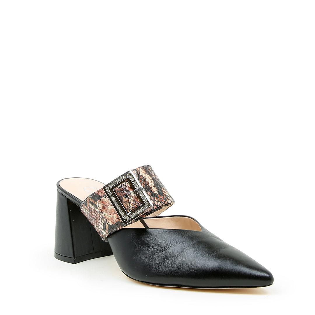 Black V Mule + Rosy Boa Grace | Alterre Customizable Shoes - Women's Ethical Shoe Brand, Eco-friendly footwear