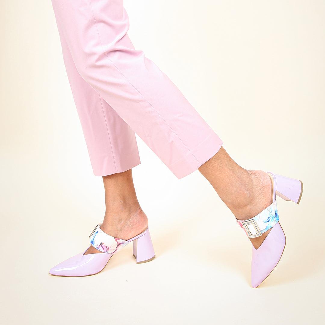 Lilac Gloss  Personalized Womens Mules + Marble Grace Strap | Alterre Create Your Own Shoe - Sustainable Footwear Brand & Ethical Shoe Company