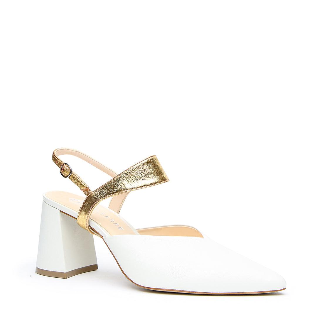 White V Mule + Gold Elsie | Alterre Customized Mules - Women's Ethical Heels, Sustainable Shoes