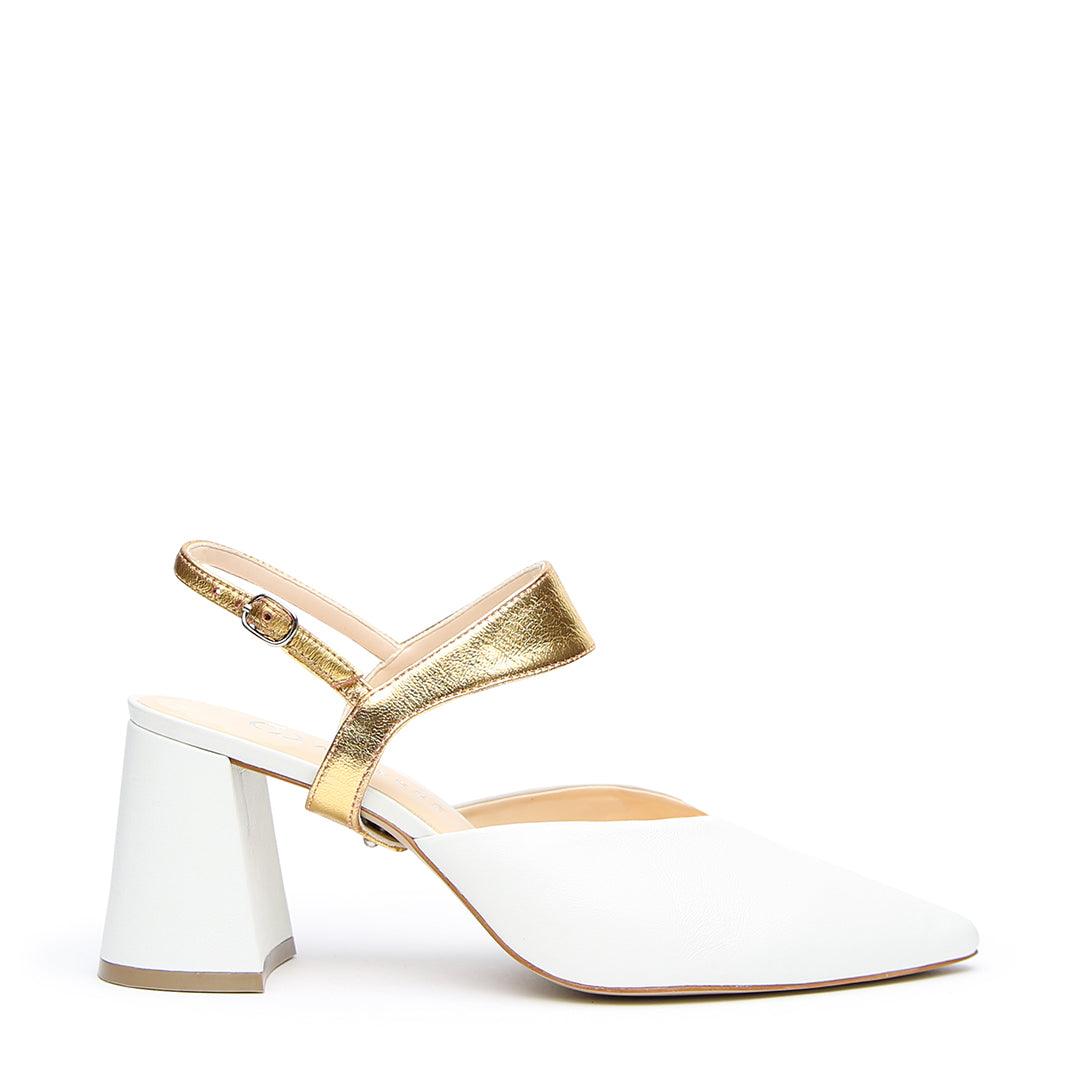 White V Mule + Gold Elsie Customizable Shoes | Alterre Create Your Own Mules - Ethical Women’s Shoes
