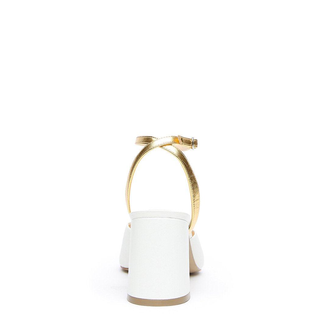 White V Mule + Gold Marilyn Strap  | Alterre Create Your Own Mule - Sustainable Bridal Footwear & Ethical Shoe Company